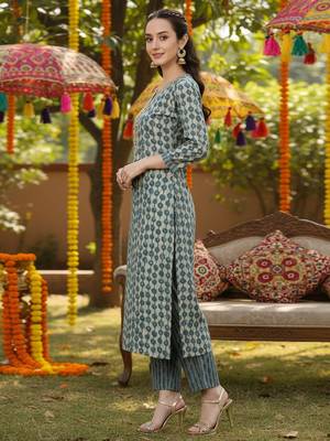 green color embroidered silk blend styles kurta trouser with dupatta 3