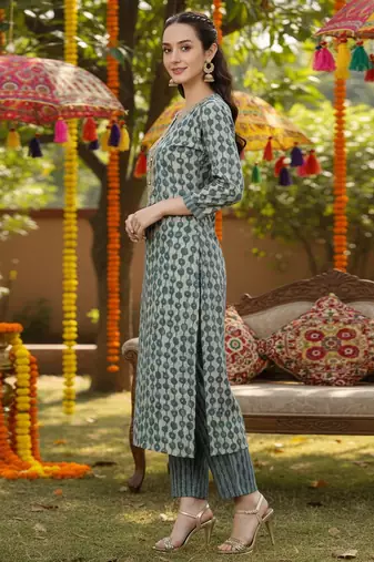 green color embroidered silk blend styles kurta trouser with dupatta