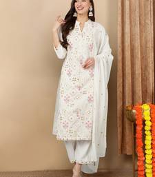 white color embroidered pure cotton styles kurta trouser with dupatta