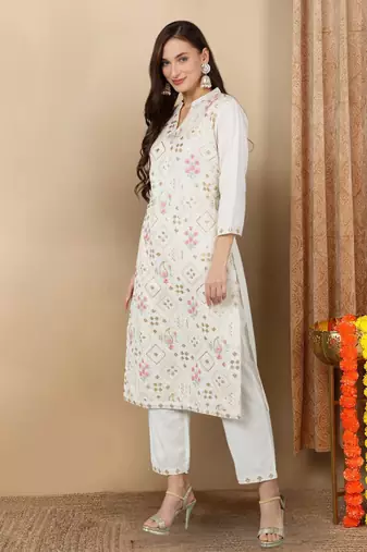 white color embroidered pure cotton styles kurta trouser with dupatta