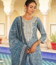 grey color embroidered silk blend styles kurta trouser with dupatta