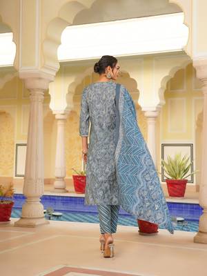 grey color embroidered silk blend styles kurta trouser with dupatta 4