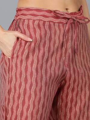 maroon color printed silk blend styles kurta trouser with dupatta 5
