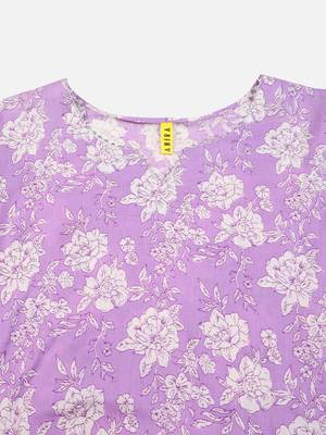purple color printed rayon blend styles kurta trouser with dupatta 2