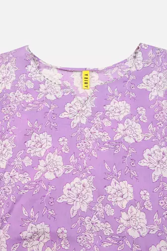 purple color printed rayon blend styles kurta trouser with dupatta