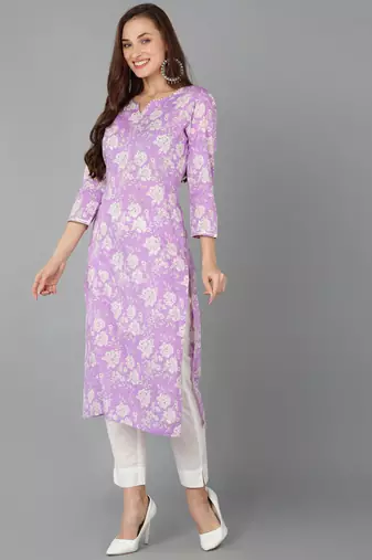 purple color printed rayon blend styles kurta trouser with dupatta