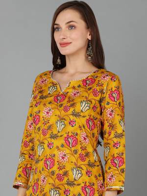 mustard color printed rayon blend styles kurta trouser with dupatta 3