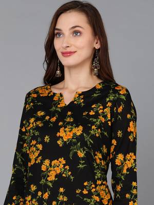 black color printed rayon blend styles kurta trouser with dupatta 2