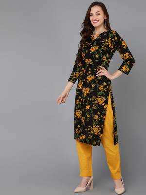 black color printed rayon blend styles kurta trouser with dupatta 3