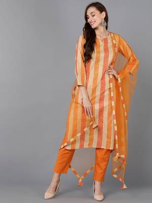 beige color printed rayon blend styles kurta trouser with dupatta 1