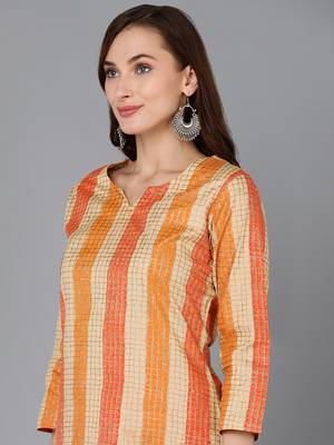 beige color printed rayon blend styles kurta trouser with dupatta 2