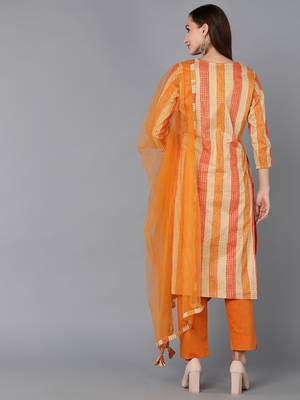 beige color printed rayon blend styles kurta trouser with dupatta 4