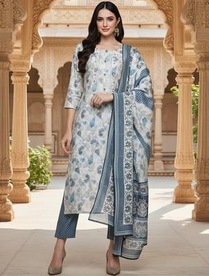 white color embroidered poly chanderi styles kurta trouser with dupatta 1