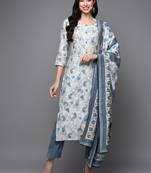 white color embroidered poly chanderi styles kurta trouser with dupatta