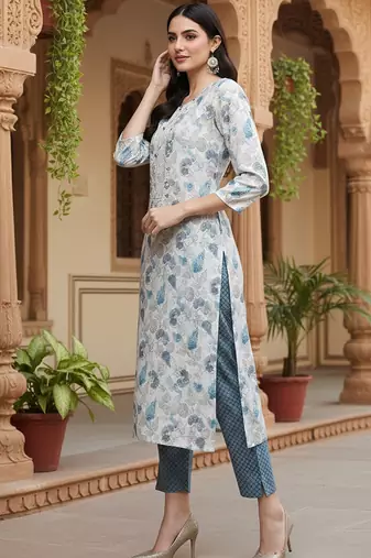white color embroidered poly chanderi styles kurta trouser with dupatta