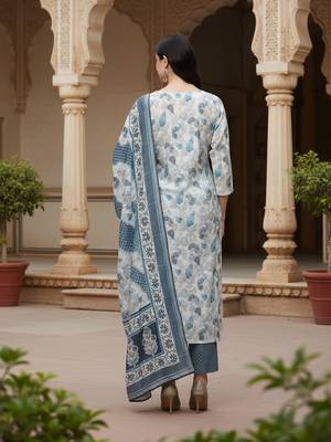 white color embroidered poly chanderi styles kurta trouser with dupatta 3