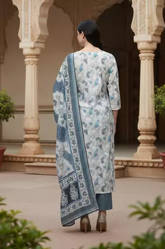 white color embroidered poly chanderi styles kurta trouser with dupatta