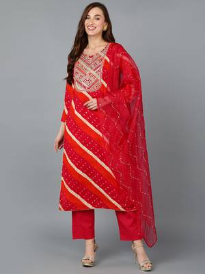 pink color embroidered viscose rayon styles kurta trouser with dupatta 1