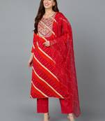 pink color embroidered viscose rayon styles kurta trouser with dupatta