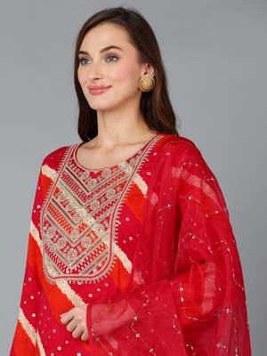 pink color embroidered viscose rayon styles kurta trouser with dupatta 2
