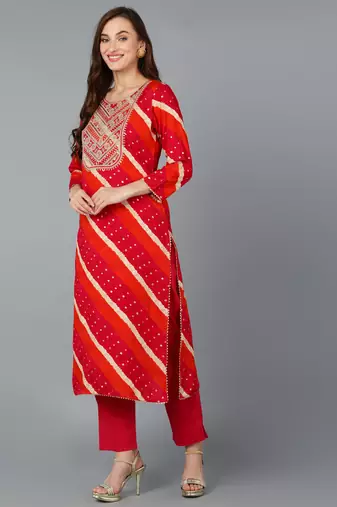 pink color embroidered viscose rayon styles kurta trouser with dupatta
