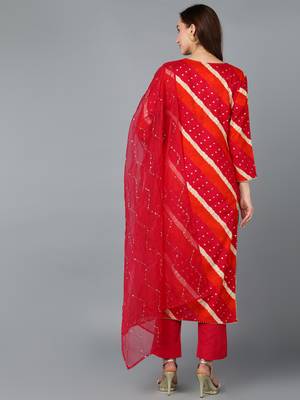 pink color embroidered viscose rayon styles kurta trouser with dupatta 4
