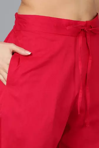 pink color embroidered viscose rayon styles kurta trouser with dupatta