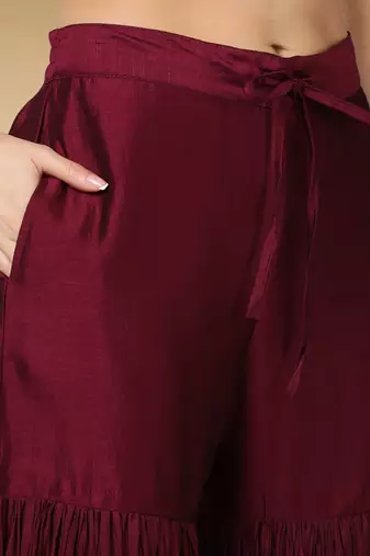 Embroidered Kurta Set in Wine Maroon