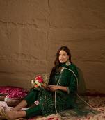 green color embroidered silk blend styles kurta trouser with dupatta