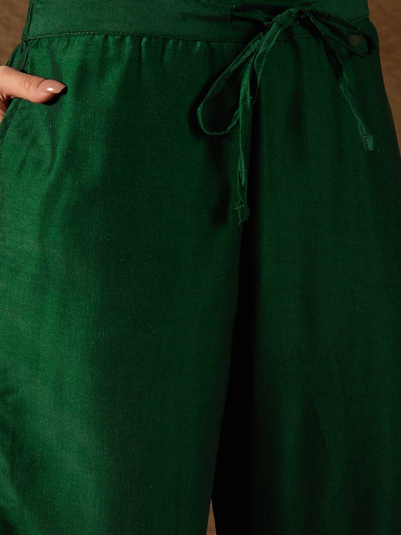 green color embroidered silk blend styles kurta trouser with dupatta
