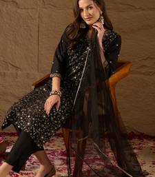 black color embroidered silk blend styles kurta trouser with dupatta