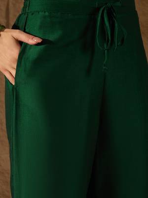 green color embroidered silk blend styles kurta trouser with dupatta 4