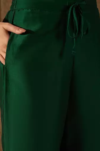 green color embroidered silk blend styles kurta trouser with dupatta