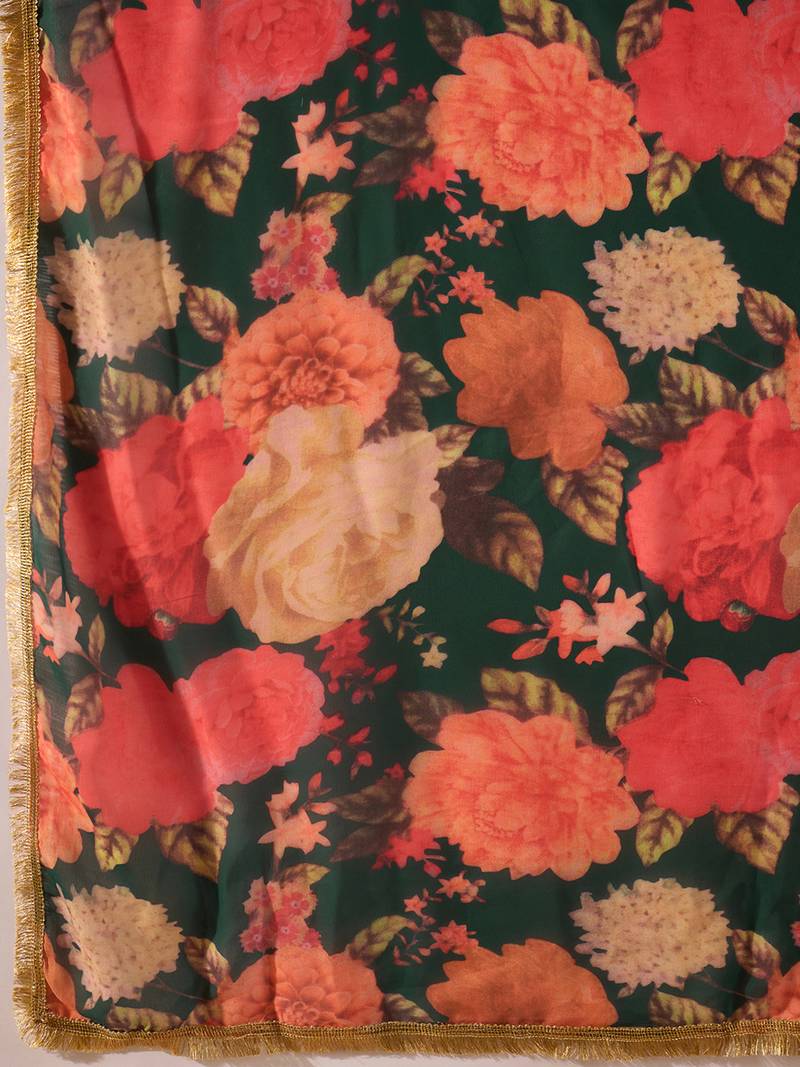 green color embroidered silk blend styles kurta trouser with dupatta