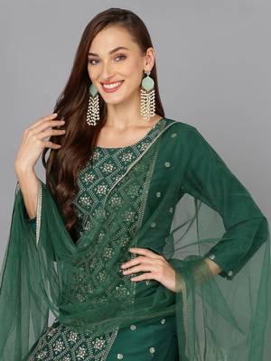green color embroidered silk blend styles kurta trouser with dupatta 2