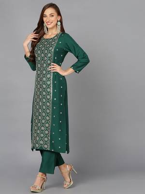 green color embroidered silk blend styles kurta trouser with dupatta 3