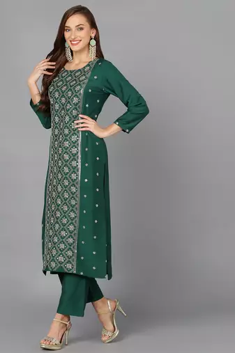 green color embroidered silk blend styles kurta trouser with dupatta