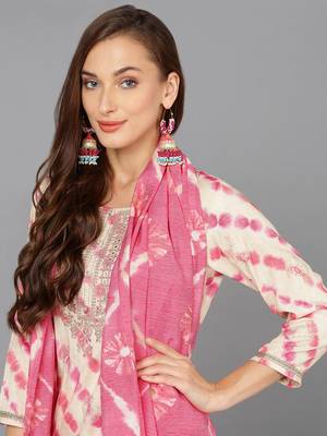 cream color embroidered silk blend styles kurta trouser with dupatta 2