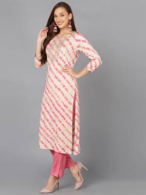 cream color embroidered silk blend styles kurta trouser with dupatta 3