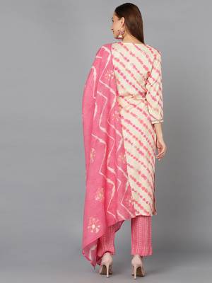 cream color embroidered silk blend styles kurta trouser with dupatta 4