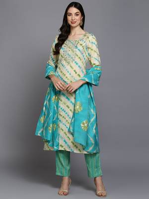 nude color embroidered silk blend styles kurta trouser with dupatta 1