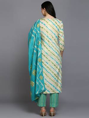 nude color embroidered silk blend styles kurta trouser with dupatta 4