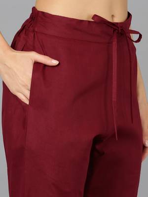 maroon color printed silk blend styles kurta trouser with dupatta 5