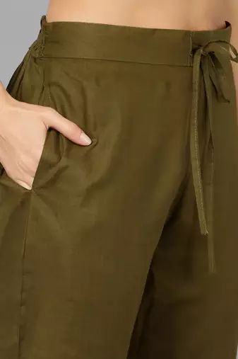olive color printed silk blend styles kurta trouser with dupatta