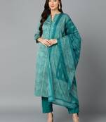 green color printed rayon blend styles kurta trouser with dupatta