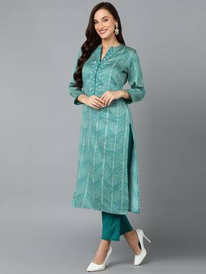 green color printed rayon blend styles kurta trouser with dupatta 3