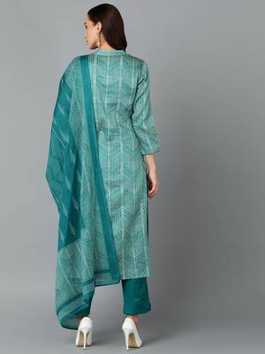 green color printed rayon blend styles kurta trouser with dupatta 4