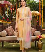 yellow color printed silk blend styles kurta trouser with dupatta