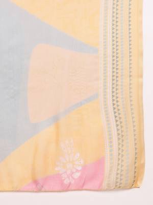 yellow color printed silk blend styles kurta trouser with dupatta 5
