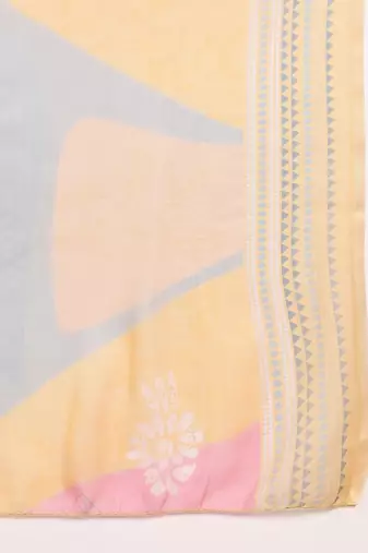 yellow color printed silk blend styles kurta trouser with dupatta
